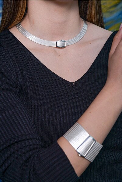 Aquamarine 15 Sıra Bilezik 5 Sıra Gerdanlık Gümüş Trabzon Hasırı Set