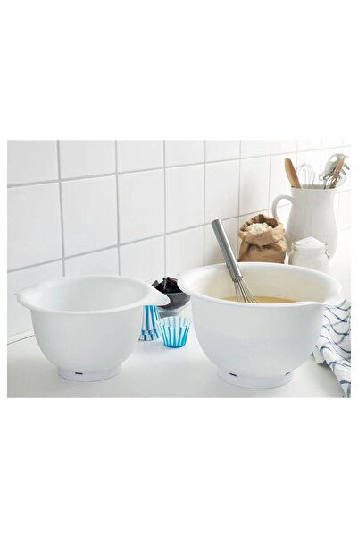 IKEA 2 Li Set Çırpma Kabı 2,3 ve 3,7 Litre İkea 2 Adet Karıştırma Kabı Plastik Kaymaz Taban Beyaz
