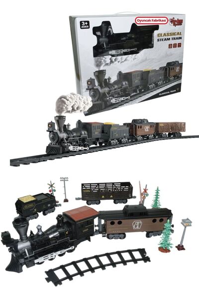 Oyuncak Fabrikası Buharlı Tren Sesli Ve Işıklı Lokomotif Seti Classic Tren Seti 15 Parça