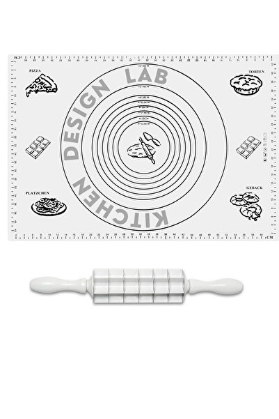 Kitchen Design Lab 2'li Set Beyaz 45x65 cm Silikon Hamur Açma Matı Ve Kare Ma...