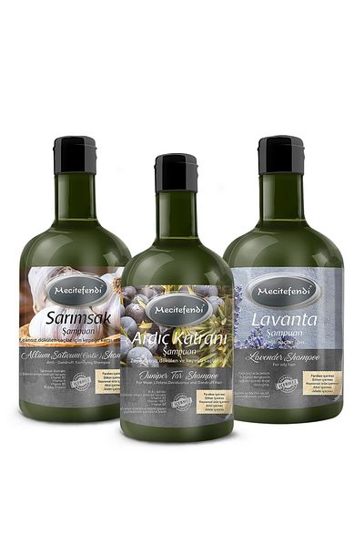 Mecitefendi Mecitefendi Garlic and Juniper Tar - Lavender Shampoo Set 3 Pieces