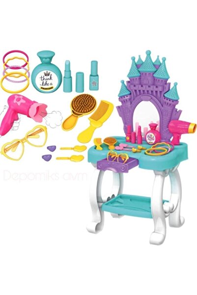 Depomiks Avm مجموعة مكياج لطاولة تجميل على شكل قلعة مع ملحقات ومرآة، لعبة للف...