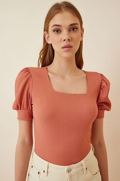 hazelin Γυναικεία πλεκτή μπλούζα Dusty Rose Square Neck Hzl22w-bd 104091