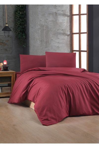 LilaMOON Burgundy Colored 100% Cotton Life Style Ranforce Double Duvet Cover Set