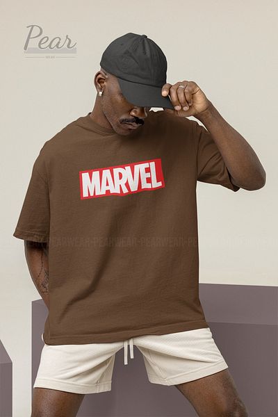 Pear Wear Унисекс тениска с надпис MARVEL с принт