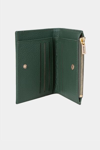 Grande 2805 Genuine Real Leather Women's Wallet with Snap Fasteners and Zipper Flother Green