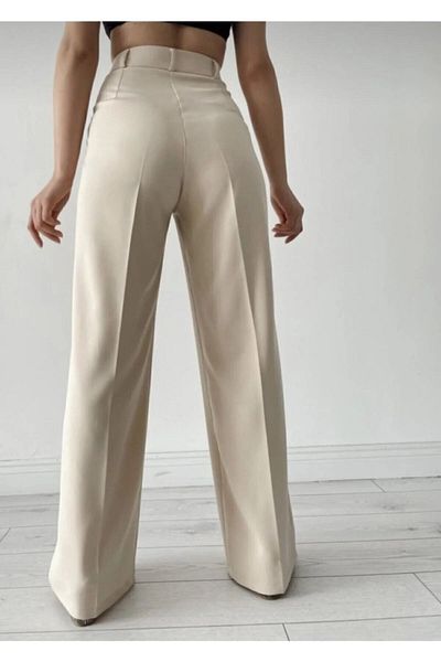GRİLAND Beige High Waist Women's Palazzo Trousers