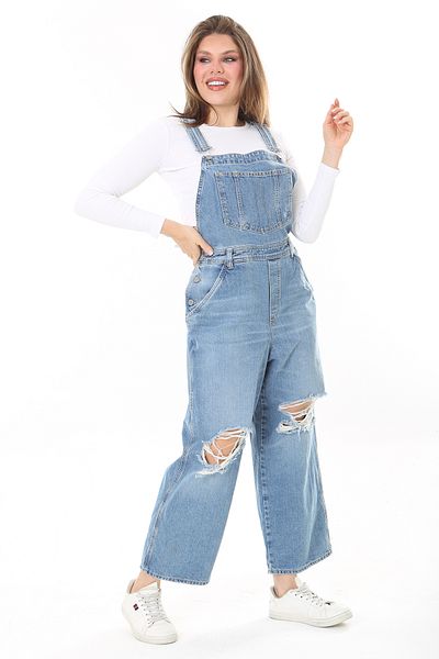 Şans Salopet din denim rupt albastru de mărime Plus - 65N38011