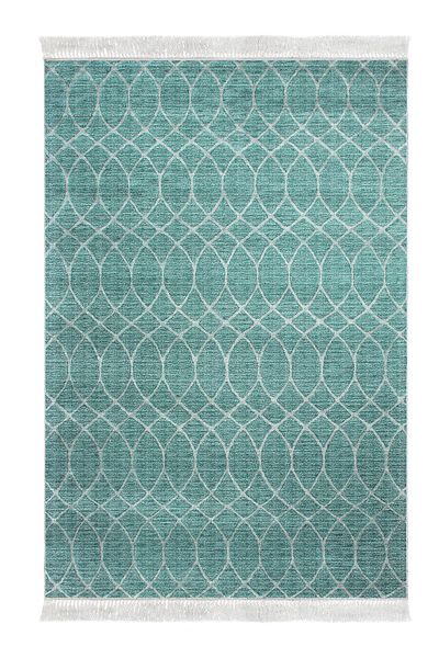 Dekoreko Digital 2-Piece Bathroom Set Trend Felt Non-Slip Base Fringed Scandinavian Celestine Turquoise