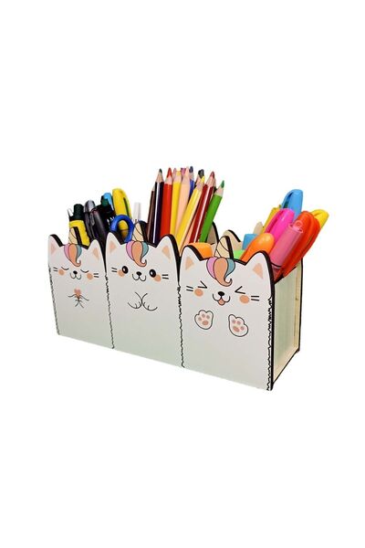 mevaks Ahşap 3'lü Unicorn Çocuklar Için Masaüstü Kalemlik Kalem Kutusu Makyaj...