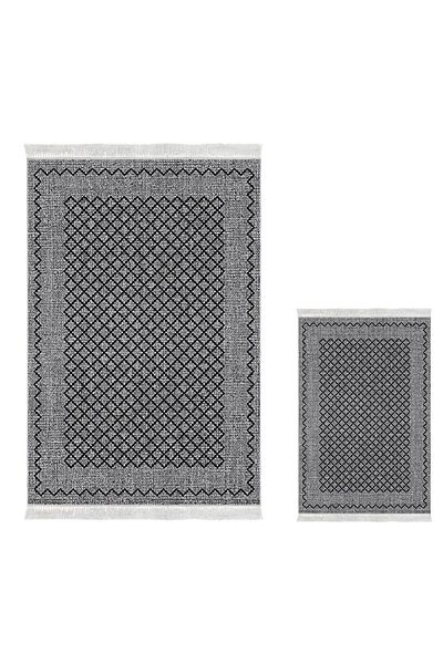 Dekoreko Digital 3-Piece Bathroom Mat Set Trend Felt Non-Slip Base Mixed Oval Modern Christie Gray