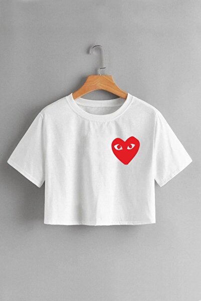 GRİLAND Жіночий оверсайз кроп-топ з принтом «Біле серце»