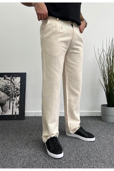 Z1MAN Beige Linen - Pleated Baggy Trouser Fabric