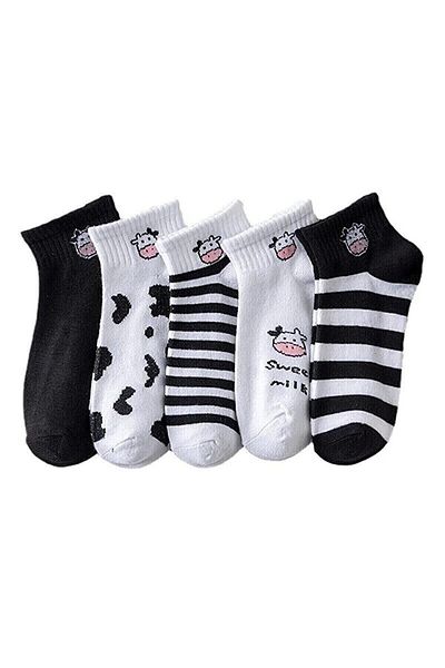 Sock Fashion 5 Pairs Unisex Black and White Cow Pattern Special Design