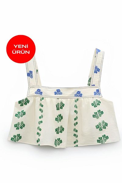 Perryes Crop de in floral brodat de damă Ecru