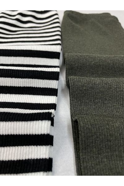 Berat moda Flexible Ribbed Striped - Khaki 2-Piece Girls - Boys Winter Children's Tights