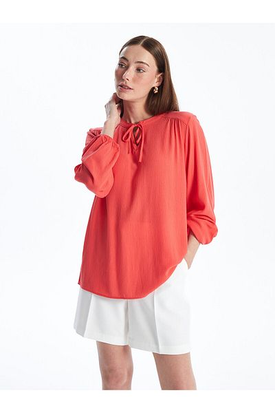 LC Waikiki LCW Women's Blouse - Solid, Long Sleeve and Tie-Up Collar