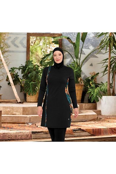 MARESİVA Μαγιό Lycra Battal Hijab με σχέδια στα πλαϊνά