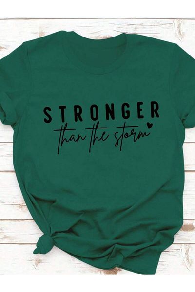 TRENDKOLİK Trend Selection - Tricou oversize pentru damă, cu decolteu, cu imprimeu Stronger