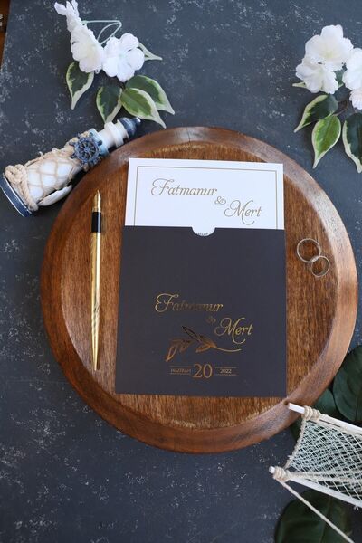 Pixel Davetiye 100 Adet Yeni Model 2025 Davetiye - Siyah Düğün - Nişan - Nikah - Sünnet - Kına Davetiyesi - 433