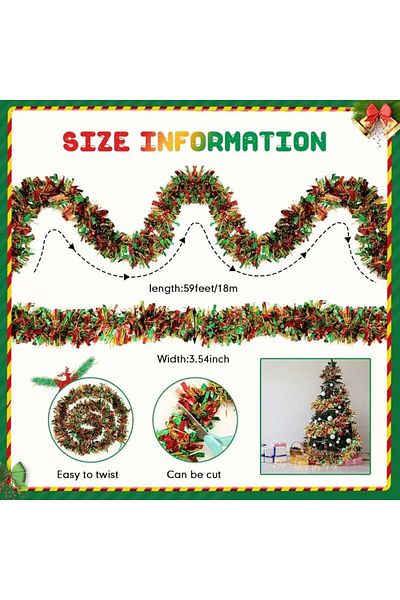 Yenigeldi 2 Pieces 1.7m Floral Beaded Christmas Tassel Metallic Christmas Tree Shiny Wreath Decorations (red Green