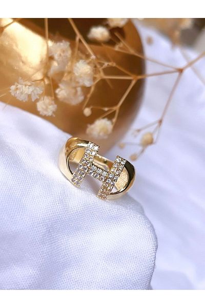 KBC STORE kBC Stone DeTailed Letter Ring - Letter H