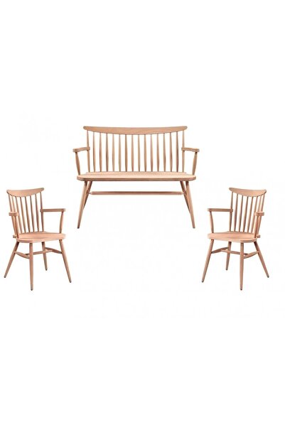 SERS MOBİLYA Kırlangıç Çay Takımı Cilasız Ham Ahşap Kollu Omurga