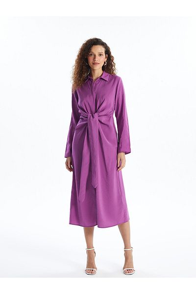 LC Waikiki LCW Damen-Hemdkleid – einfarbig, lange Ärmel