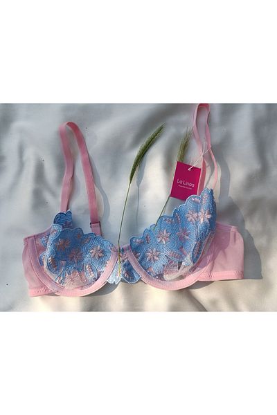 La Linaa Σετ εσώρουχα Daphne Pink Ice Blue Floral Embroidered Bra