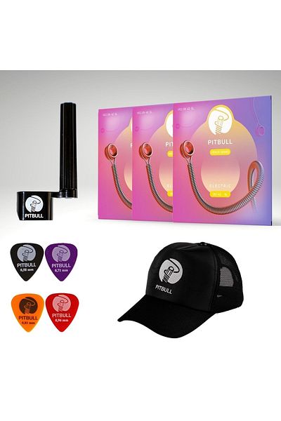 PİTBULL Pitbull Strings Venüs Serial Electric Guitar String Set of 3 (String Winder + 4 Picks + Hat) VEG 09-42 SL 3P SSC