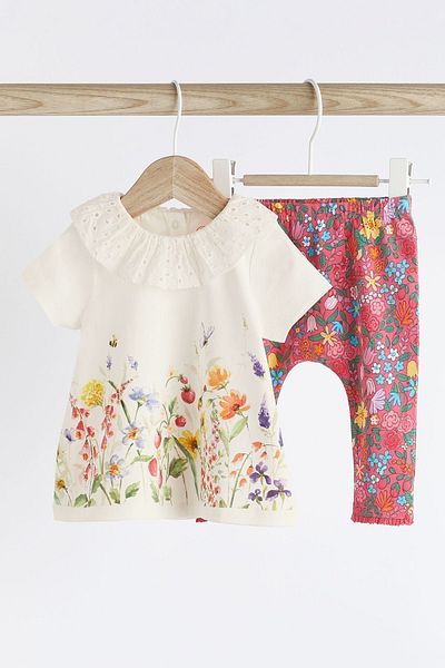 Next Baby Pink Coral Flower Patterned Suit Set