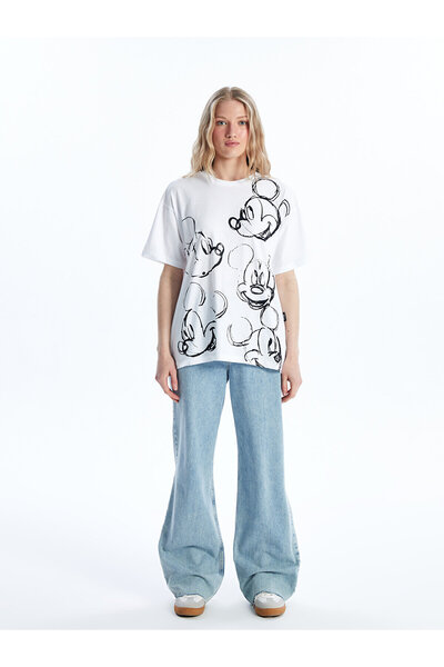 LC Waikiki Γυναικείο μπλουζάκι με στάμπα LCW Mickey Mouse - Crew Neck, κοντό μανίκι