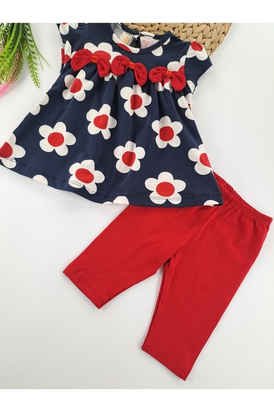 Decokids Floral Printed Bow Tights and T-Shirts Set for Girls and Baby