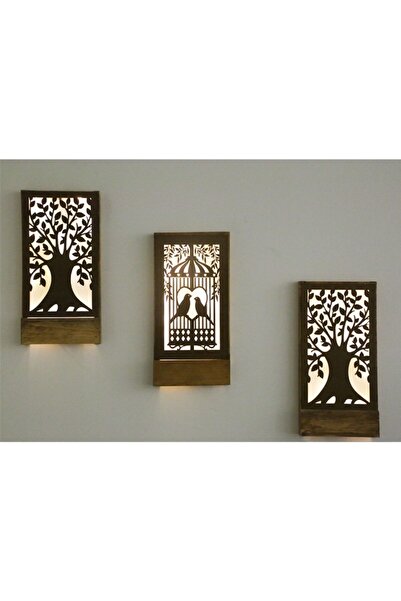 GiftStore Kuş Kafesi Peri Ledli Işıklı Dekoratif Duvar Süsü 3'lü Hol Balkon Dekoru Gfsdkr78