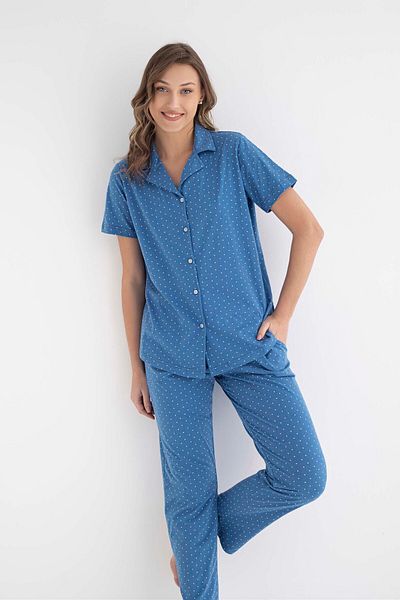 SENFONİ Set pijama cu mâneci scurte cu buline pentru femei