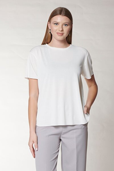 SOLİLDE Λευκό μπλουζάκι με λαιμόκοψη