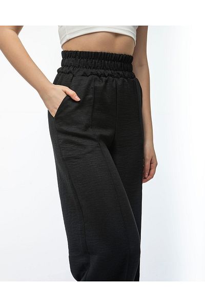Ladyone Women's Elastic Waist High Waist Spanish Leg Ayrobin Fabric Pants