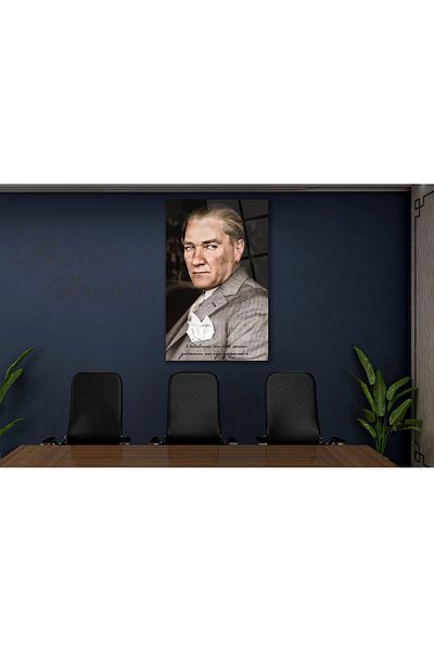 duvarsanatı Μουσταφά Κεμάλ Ατατούρκ και οι λέξεις του Γυάλινος πίνακας, Διακόσμηση τοίχου σαλονιού μοντέρνου γραφείου σπιτιού, δώρο