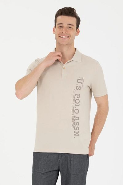 U.S. Polo Assn. Ανδρικό μπλουζάκι με λαιμόκοψη σε χρώμα πέτρας