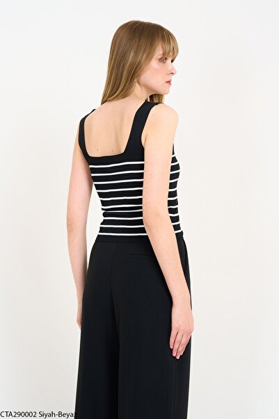 Ladyone Γυναικείο εσώρουχο με ριγέ τετράγωνο γιακά Μαύρο Λευκό Standard