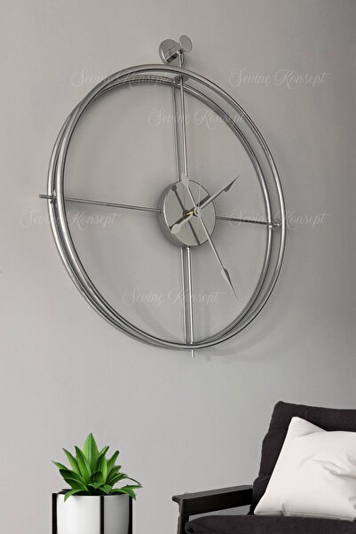 SEVİNÇ KONSEPT La Clock Orta Boy Krom Rengi, Modern Dekoratif Minimalist Ispa...
