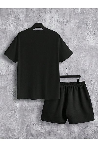 DAXİS Sportwear Company Set pentru bărbați cu imprimeu de jos, de sus, negru - Set de tricou pantaloni scurți