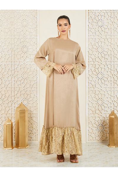 Styli Lace Trim Solid Jalabiya