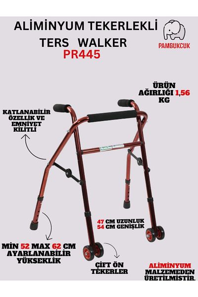 pambukcuk مشاية عكسية من الألومنيوم باللون البرونزي / مشاية عكسية بعجلات من الألومنيوم PR-445