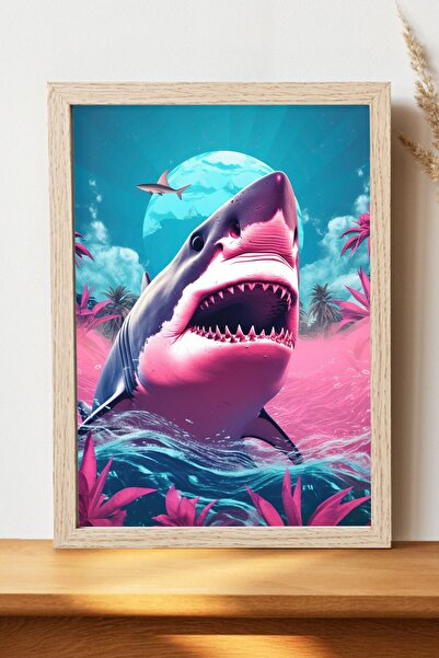Luna Marissa Αφίσα Neon Shark - Αφίσα τοίχου από γυαλιστερό χαρτί χωρίς πλαίσιο