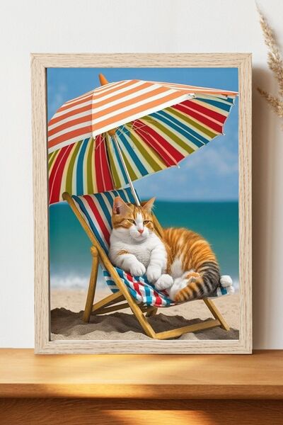 Luna Marissa Αφίσα Beach Cat - Αφίσα τοίχου από γυαλιστερό χαρτί χωρίς πλαίσιο