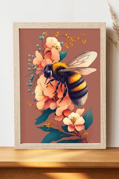 Luna Marissa Αφίσα με λουλούδια με μέλισσες - Αφίσα τοίχου από γυαλιστερό χαρ...