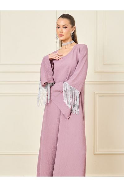 Styli Tassel Detail Sleeves Textured Jalabiya