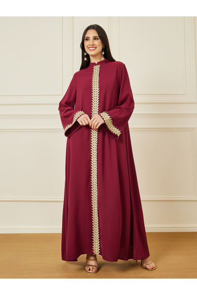 Styli Embroidered Lace Panel Jalabiya with Collar