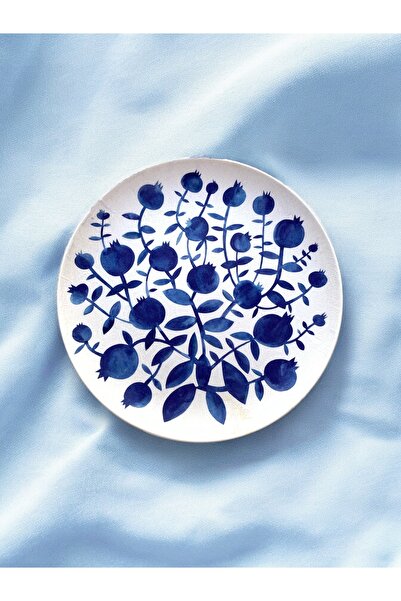 unique florya Διακοσμητικό πιάτο τοίχου με μοτίβο μπλε μπλάνκ και ρόδι, διακο...